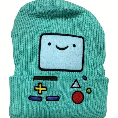 Cartoon Gaming Beanie - Polyester Stripe, Packable, Hand Washable, Soft Winter Headwear with Adventure Time Smile Design - SS69