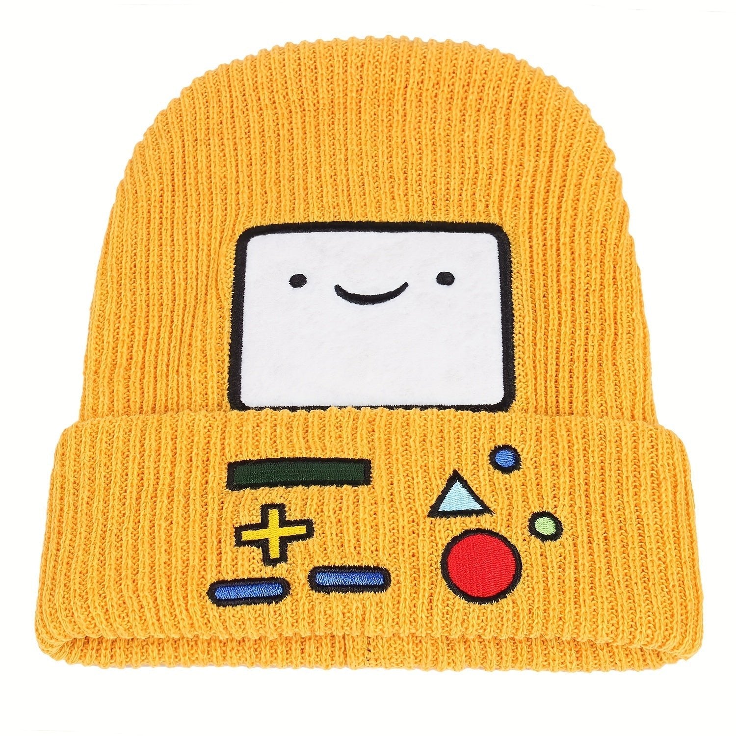 Cartoon Gaming Beanie - Polyester Stripe, Packable, Hand Washable, Soft Winter Headwear with Adventure Time Smile Design - SS69