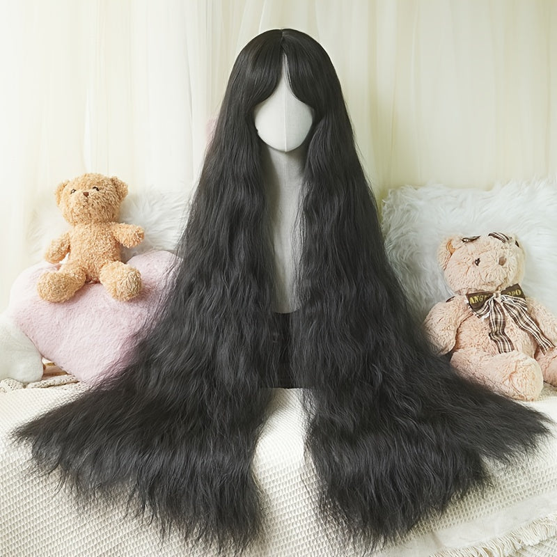 [Customer Favorite] Chic 44-Inch Long Curly Princess Wig with Bangs - Heat Resistant Synthetic Hair for Cosplay & Halloween, Natural Black to Orange-Red Gradient, Perfect for Christmas Parties & Costume Events SS69 27.69 Black / 111.76cm