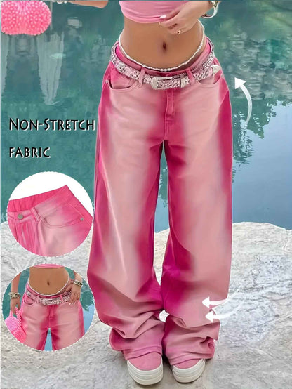 Women's 3pcs Novelty Pants, Macaron Color, 2025 Fall/winter New Arrival, High-waisted Straight-leg Jeans, And Loose Fit, Extremely Versatile, Comfortable And Body-hugging, Suitable for s And Casual Occasions