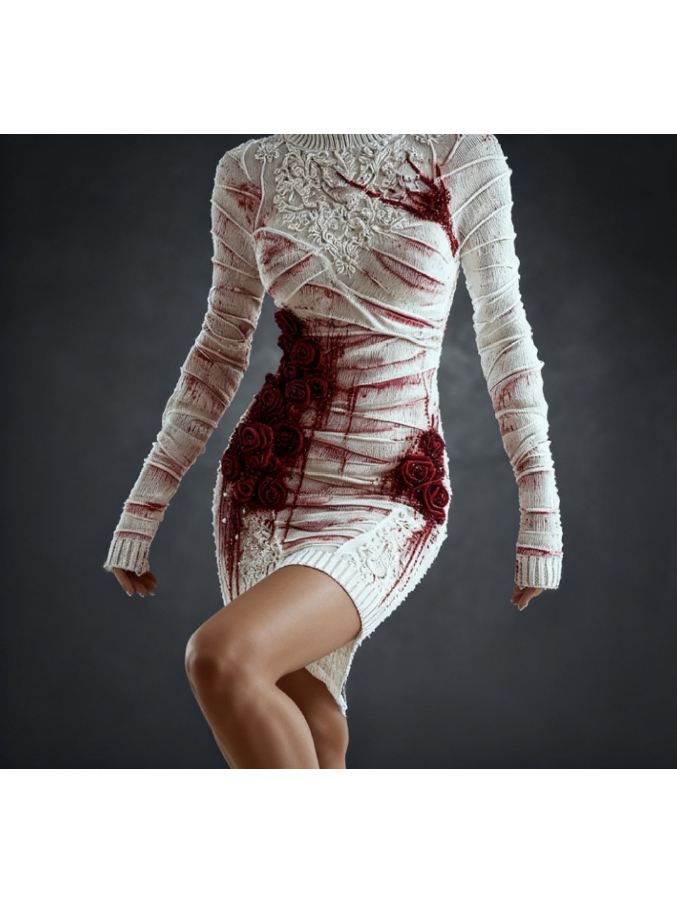 Women's Gothic Skeleton Print Sweater Dress - Form-Fitting Short Sleeve A-Line Dress with Round Neck, Hand Washable Costume Party Outfit for Halloween, Themed Events & Casual Wear (Skeleton Pattern) SS69