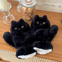 Black Cat Plush Gloves, Winter Warm Cute Cycling Thickened Double-Layer Windproof Neck Warmer Mittens, Wrist Cat, Cat Paw Mittens, Cat Paw Mitts, Cat Embroidery Mittens For Women, Cat Paws For Women,  Wrist Warmer Mittens, Do