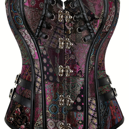 [1pc Steampunk Gothic Corset] 1pc Vintage Gothic Steampunk Corset for Women, Polyester Woven Fabric, 280g/m², Lace-Up Back, Court Style, Adult Slimming Waist Cincher, Halloween Costume Accessory SS69 36.69 Mixed Color / XXL