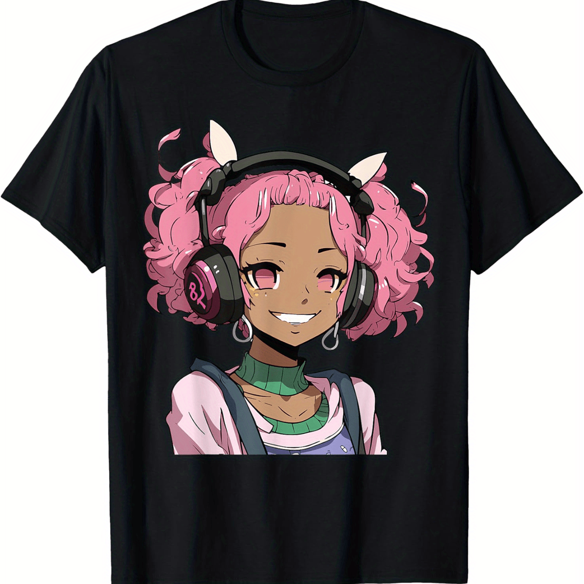 Anime and Music Black Girl Anime Merch Afro African American T-Shirt Cotton Fun Design DIY Men's Soft breathable Summer and winter comfortable casual sports Halloween and Christmas gifts SS69 10.69 Black / XXXL