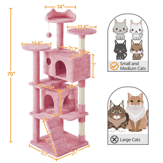 Costoffs Cat Tree 54in/70in/62in/80in/23.5in Cat Tower Condo with 2 Condos & 2 Dangling Balls & 3 Scratching Posts Large Cat House for for Kittens & Cats, Dark Gray/Light Gray/Beige/Black/Pink/Brown/Navy Blue/Green, Brown/W SS69