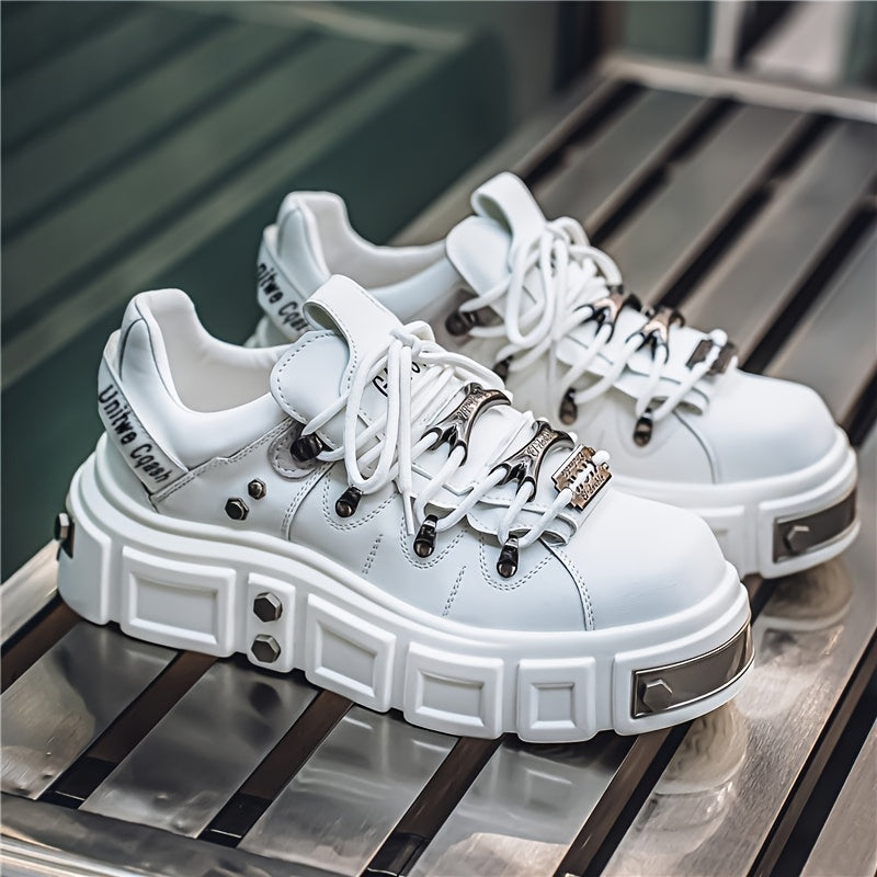 Men's Fashion Pink Platform Sneakers - Casual Streetwear Running Shoes with Durable PU Upper, Anti-Slip EVA Insole & PVC Sole, Lace-Up Design for Casual Attire SS69