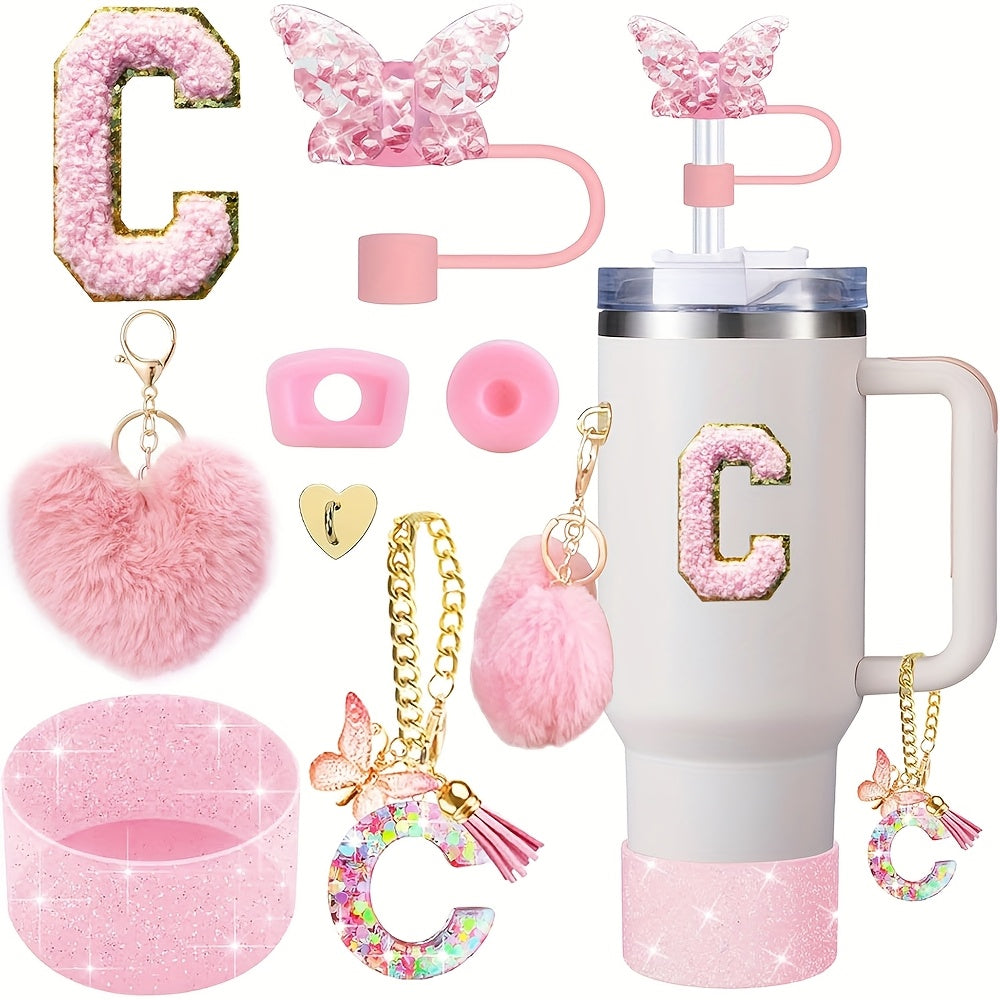 8pcs Cup Accessories for Cup 30oz 40oz Includes Butterfly Straw Cover Cap Silicone Boot Alphabet Handle Charm Initials Sticker 2pcs Spill Proof Stopper Heart Hook Love Plush Ball, Best for Christmas, Perfect for Thanksgiving SS69 15.69 C