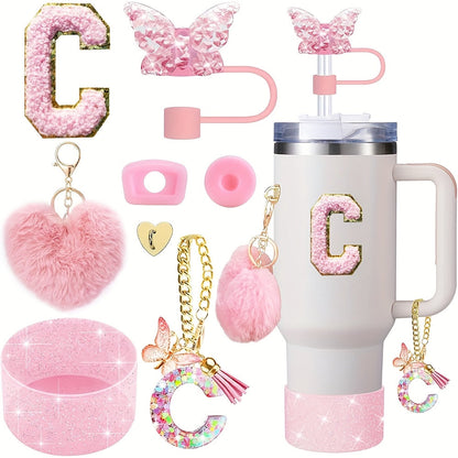 8pcs Cup Accessories for Cup 30oz 40oz Includes Butterfly Straw Cover Cap Silicone Boot Alphabet Handle Charm Initials Sticker 2pcs Spill Proof Stopper Heart Hook Love Plush Ball, Best for Christmas, Perfect for Thanksgiving SS69 15.69 C