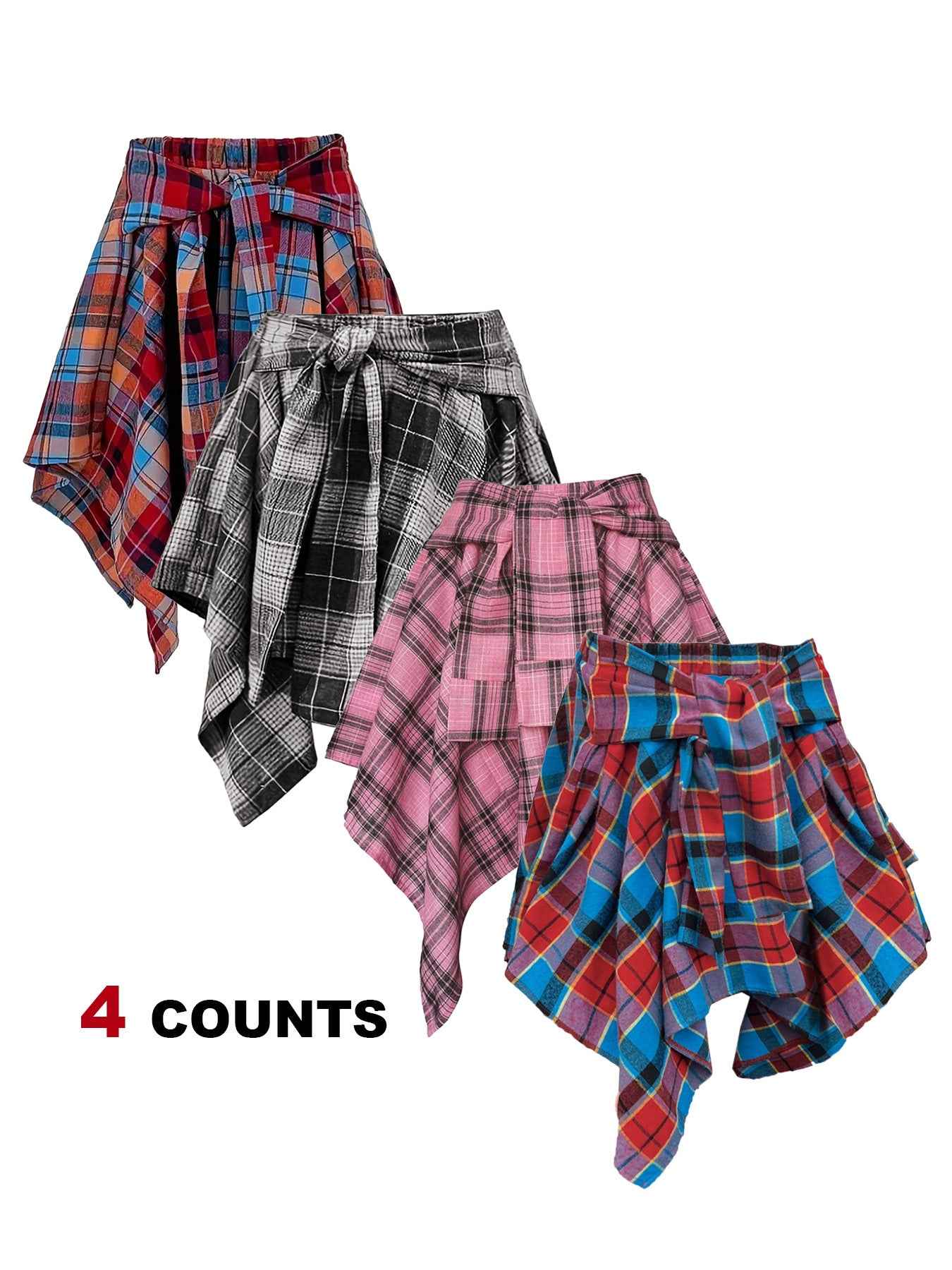 Plus Size - Plus Size - 4-Pack Plus Size Pleated Plaid Skirt | Women High Waist A-Line Elastic Waist Midi Skirt Casual Vintage Checkered Skirt With Slight Stretch Fabric
