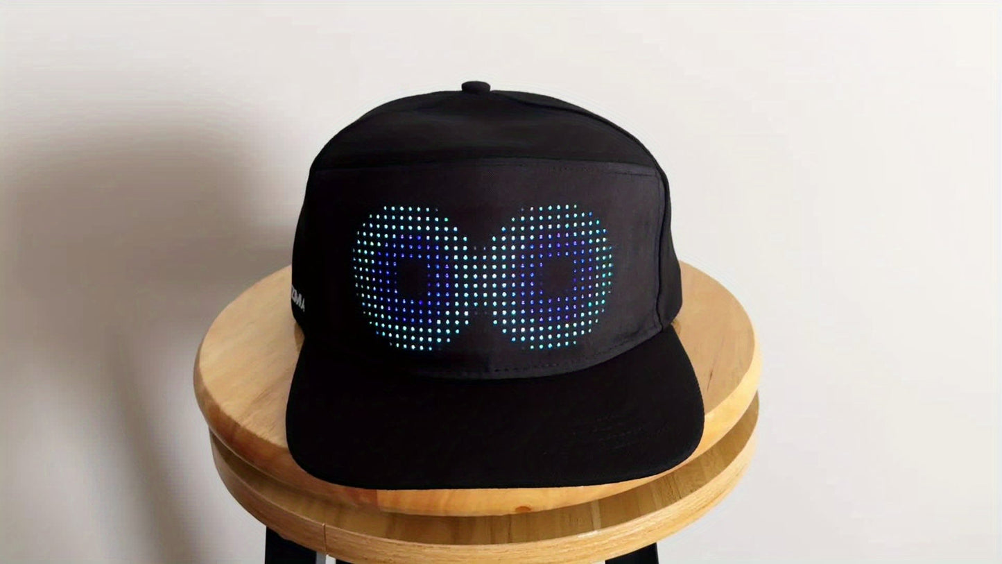 1 Programmable LED Display Hat, DIY Text Scrolling Information, APP Control, Multiple Patterns And Animations, Creative Hat, Adjustable Size, Suitable For Both Men And Women, Suitable For Gatherings And Carnivals, Halloween A SS69