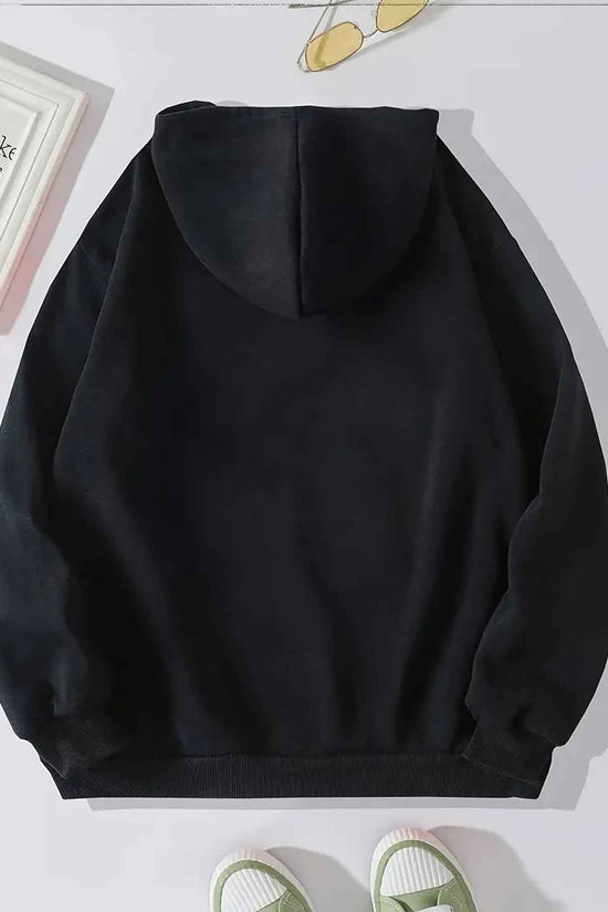 Plus Size - Plus Size - Plus Size, Women'S Plus-Size Hoodie - Black with Coffee Cup Graphic - Cozy Fall/Winter Pullover Sweatshirt - Casual Everyday & Lounge Wear - Cute Animal Print Hooded Sweater for Women, Fall Fashion, Pl