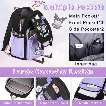 [Sanrio Licensed]Cute for kuromi School Bag for kuromi Backpack Suitable For Boys And Girls, Equipped With A USB Port, Comes Ultra-lightweight Outdoor Camping And Hiking Gear, Essential For Travel, Gift For Back To School Bac SS69