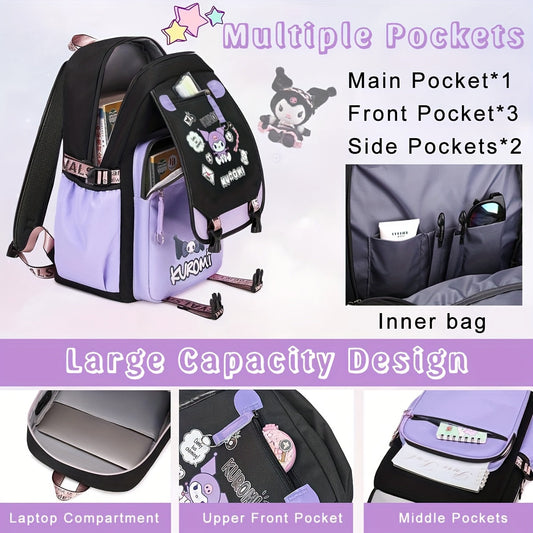 [Sanrio Licensed]Cute for kuromi School Bag for kuromi Backpack Suitable For Boys And Girls, Equipped With A USB Port, Comes Ultra-lightweight Outdoor Camping And Hiking Gear, Essential For Travel, Gift For Back To School Bac SS69