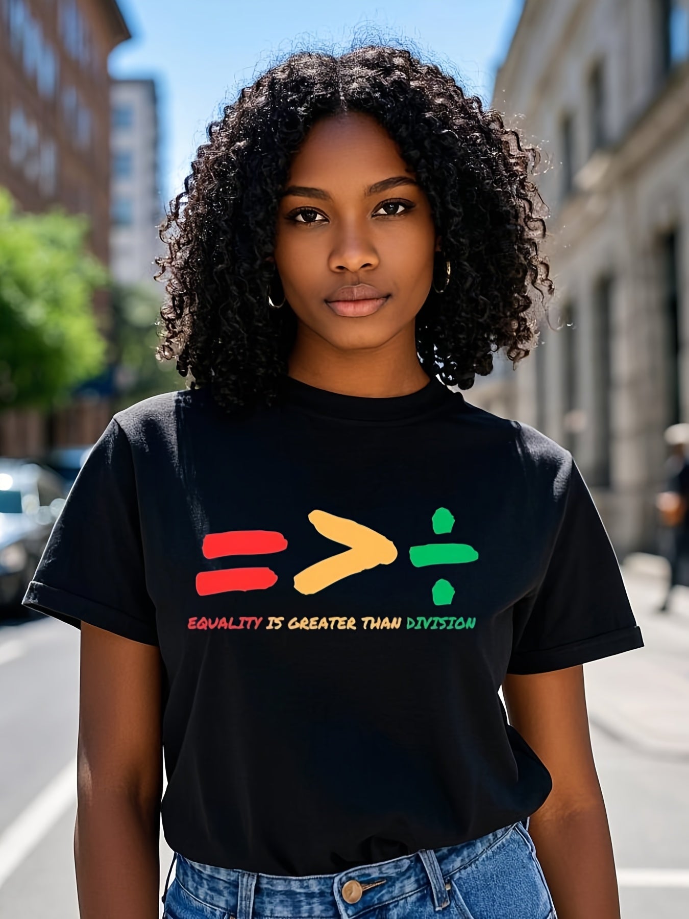 Women's Black History Graphic T-Shirt - Equality Hurts No One Design, Casual Tee, Short Sleeve, Round Neck, Spring/Summer Wear, Machine Washable, TEERAPHIQUE SS69