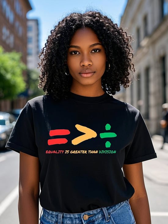 Women's Black History Graphic T-Shirt - Equality Hurts No One Design, Casual Tee, Short Sleeve, Round Neck, Spring/Summer Wear, Machine Washable, TEERAPHIQUE SS69