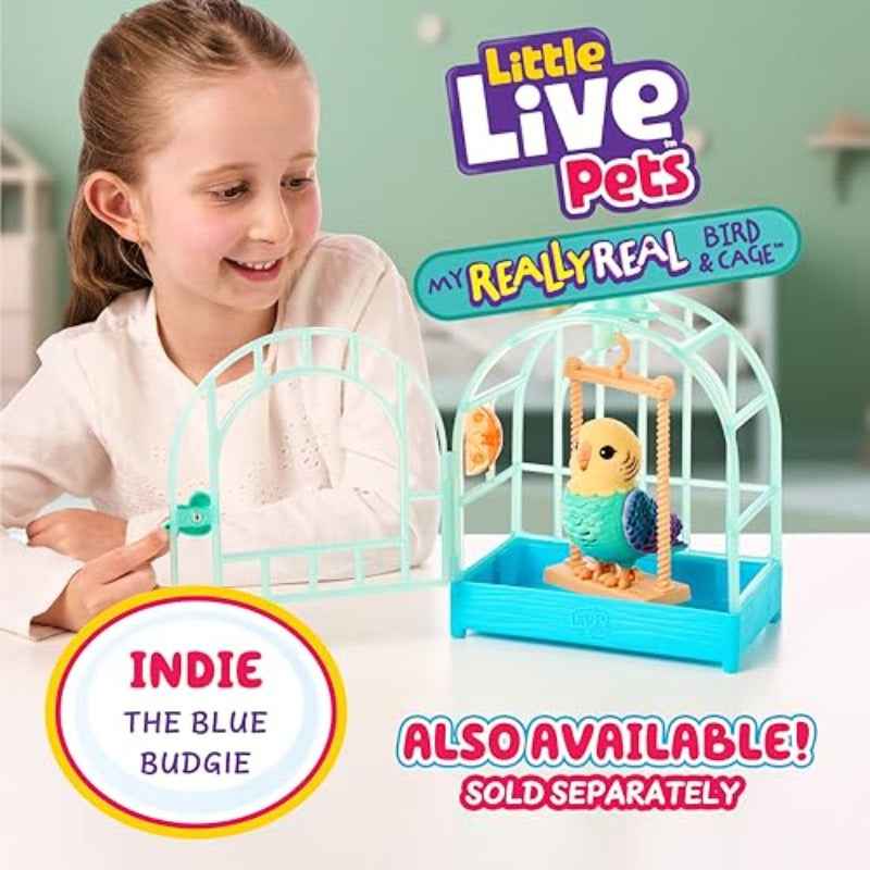 USONE Little Live Pets Rosie the Really Real Talking Bird Toy - Interactive Voice-Recording & Singing Robot-like Bird with 20+ Sounds, Touch-Activated Reactions, Pink/Purple Cage & Swing for Ages 5-7+ ( Included)