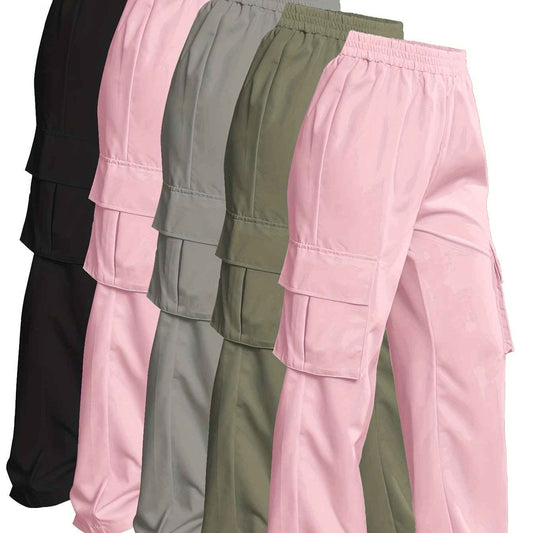 5-Pack Women'S Cargo Pants with Multiple Pockets - Elastic Waist Casual Outdoor Pants, Solid Color All-Season Trousers for Hiking, Travel & Daily Wear (Black, Pink, Grey, Olive Green), Cargo Pants Women, Hiking Pants Women, W