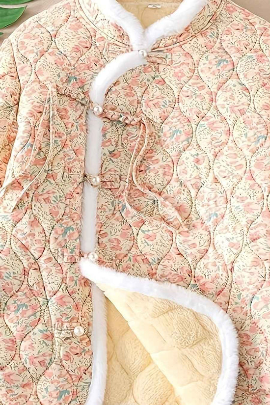 Plus Size, Women's Chinese Style Winter Coat with Cheona Collar (Standing Pronunciation) - Thick Padded Warm Jacket, Retro Button Front, Zipper Back Closure, Machine Washable Outerwear