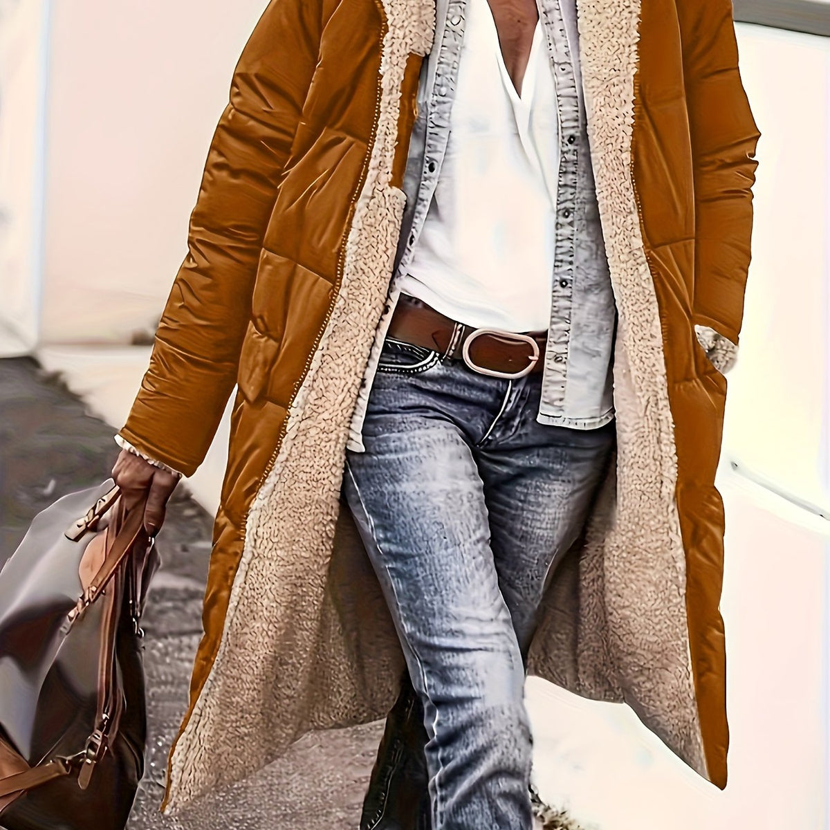 Plus Size, Plus Size Women's Elegant Quilted Teddy Parka Coat - Dual-Sided Hooded Winter Jacket with Full-Length Zipper, A-Line Silhouette & -Sweeping Hem, Machine Washable Outerwear