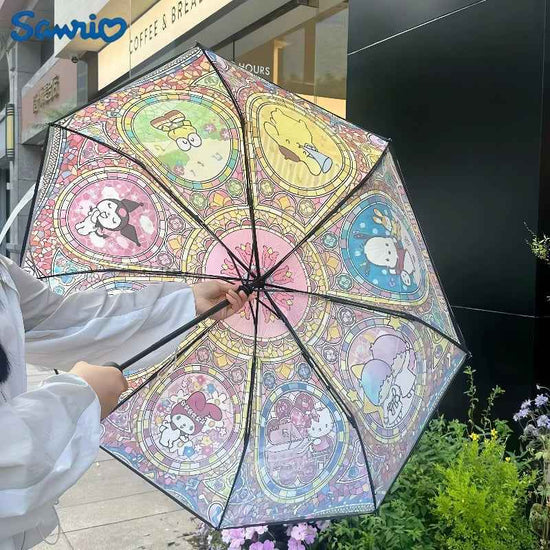 [Cute Anime Umbrella] Sanrio Kuromi/Pochacco/Melody/Kulomi/Beloved Star 1pc Automatic Open/Close Umbrella | Cute Anime Umbrella with 8-Rib Compact Folding Design, One-Touch Button, Pink/Blue/Golden/Purple/Green/Brown/Beige -