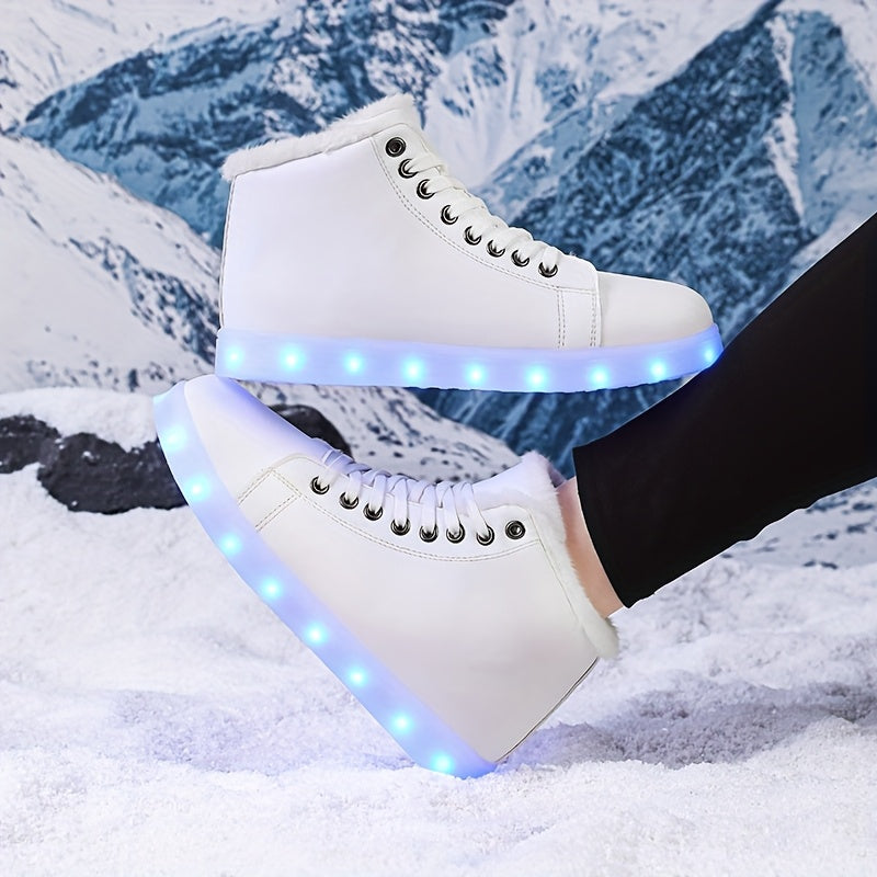 High-Top LED Glow Sneakers - USB-Powered Microfiber Winter Footwear