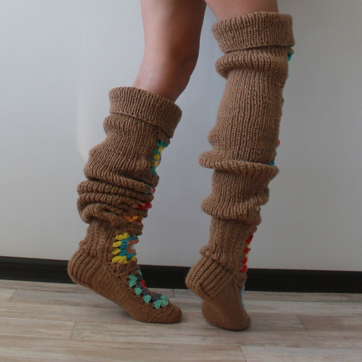 Cozy Winter Thigh Socks - Long Knit Over Knee Stockings - Boho Leg Warmers Crochet SS69