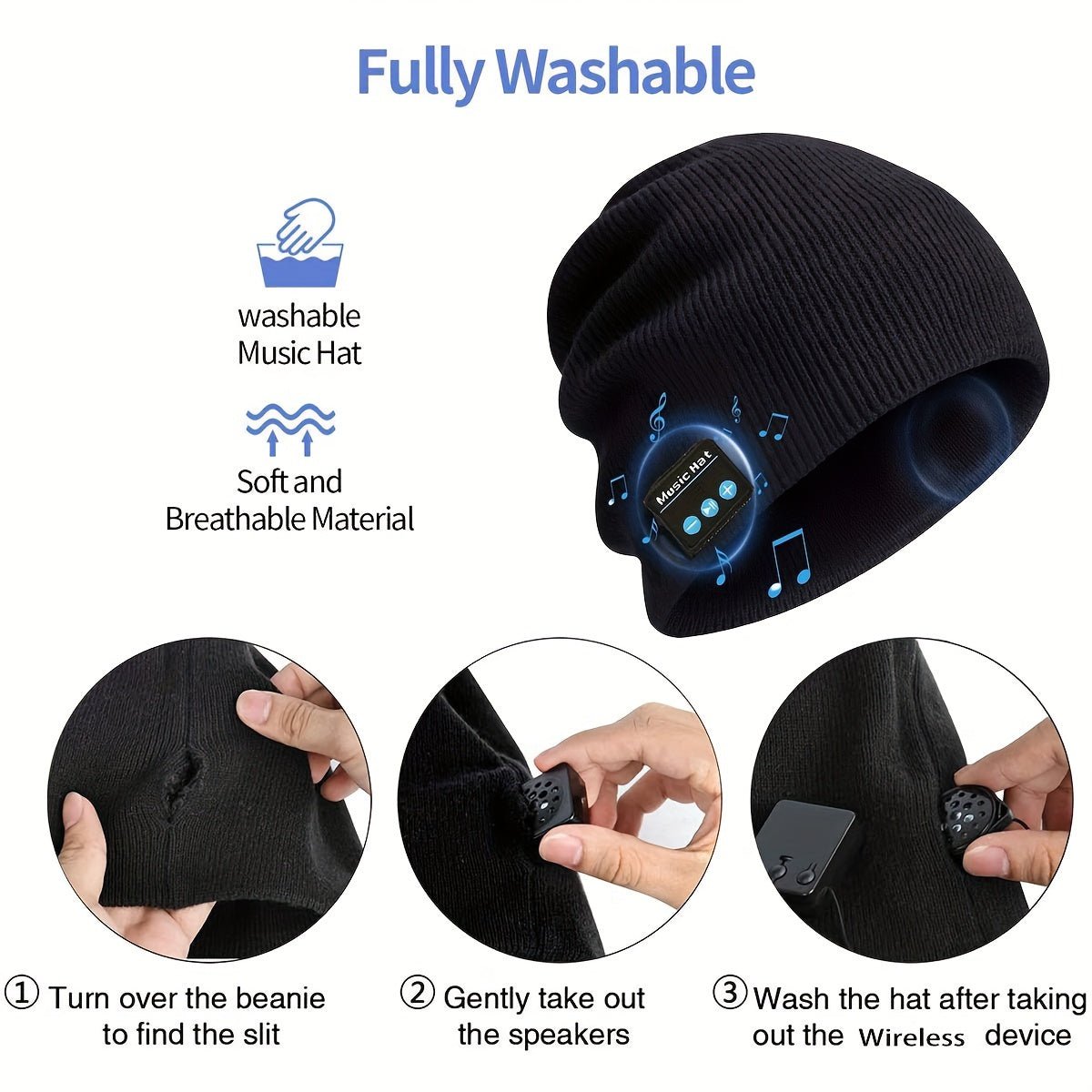 Comfortable Wireless Music Cap, Unisens Sweater Cap for DJS and Karaoke - Hands - Free Call, Volume Control, Rechargeable Battery - SS69