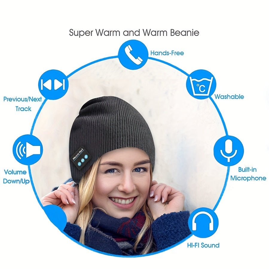 Comfortable Wireless Music Cap, Unisens Sweater Cap for DJS and Karaoke - Hands - Free Call, Volume Control, Rechargeable Battery - SS69