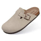 Comwarm Fashion Women's Suede Mules Slippers Men Clogs Cork Insole Sandals With Arch Support Outdoor Beach Slides Home Shoes - SS69
