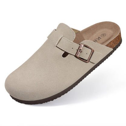 Comwarm Fashion Women's Suede Mules Slippers Men Clogs Cork Insole Sandals With Arch Support Outdoor Beach Slides Home Shoes - SS69