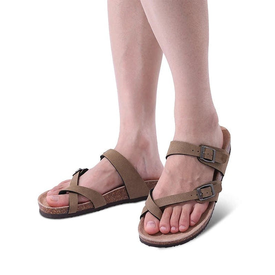 Comwarm Fashion Women's Suede Mules Slippers Men Clogs Cork Insole Sandals With Arch Support Outdoor Beach Slides Home Shoes - SS69