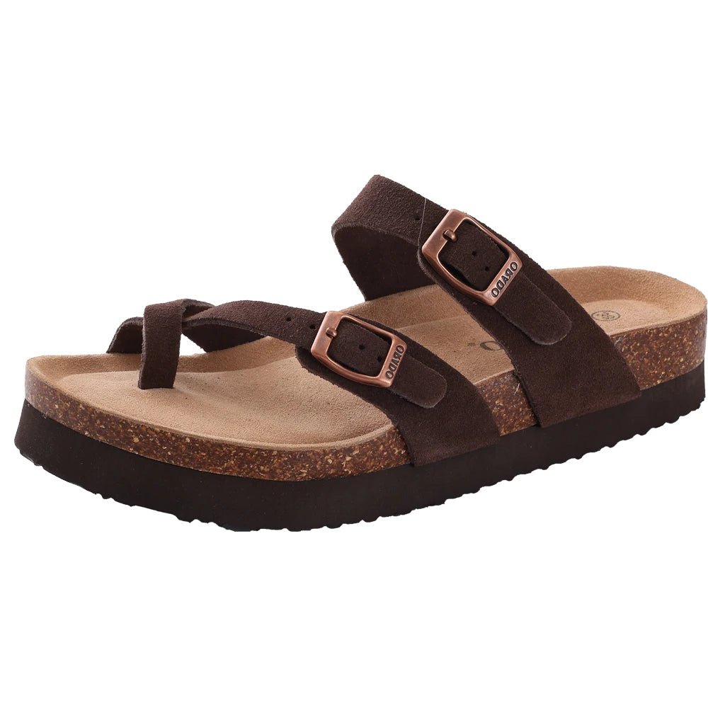 Comwarm Fashion Women's Suede Mules Slippers Men Clogs Cork Insole Sandals With Arch Support Outdoor Beach Slides Home Shoes - SS69