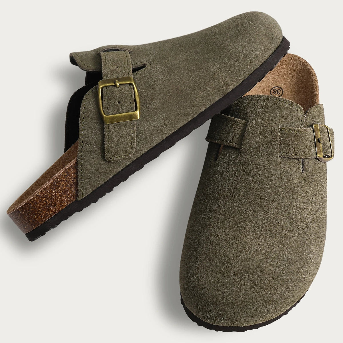 Comwarm Fashion Women's Suede Mules Slippers Men Clogs Cork Insole Sandals With Arch Support Outdoor Beach Slides Home Shoes - SS69