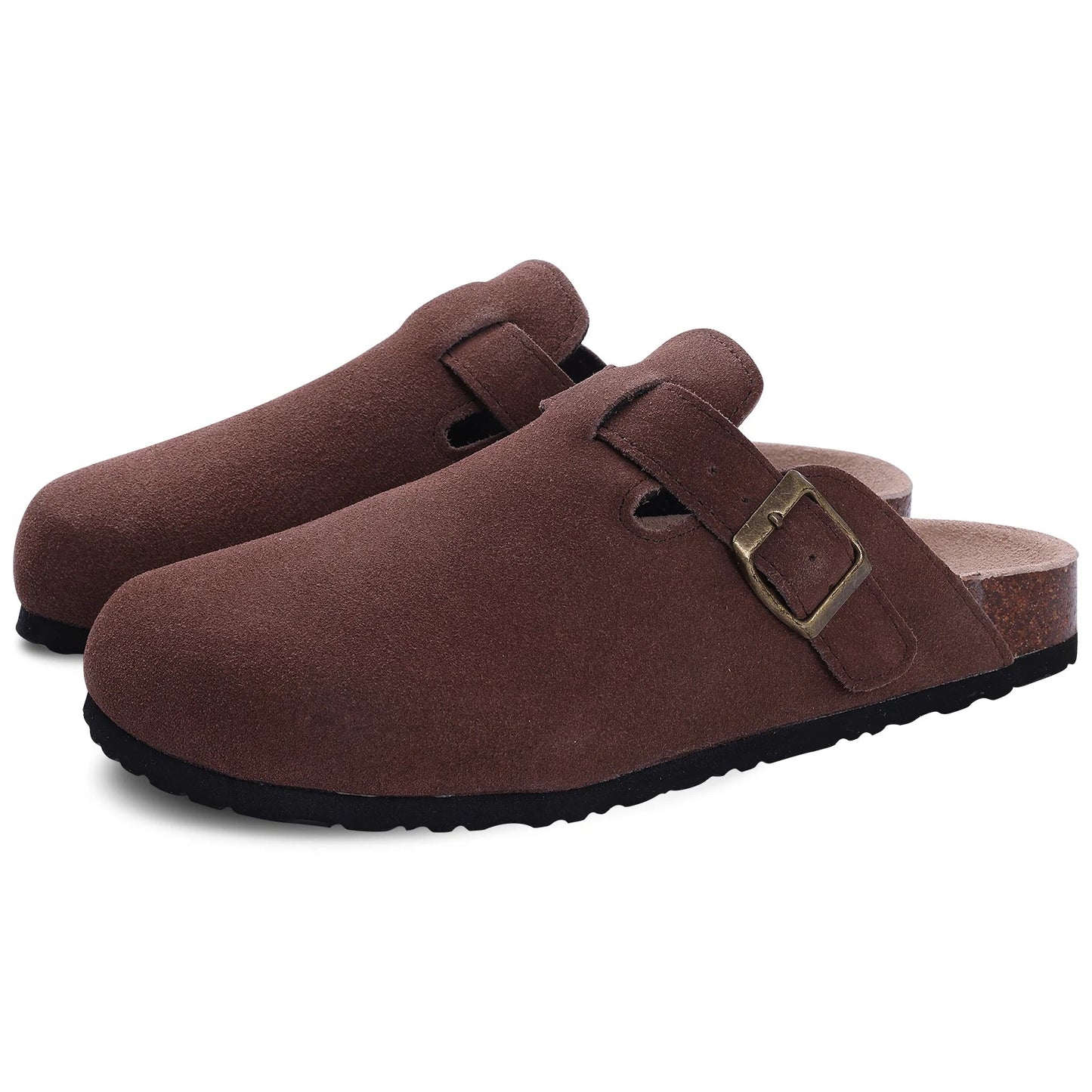 Comwarm Fashion Women's Suede Mules Slippers Men Clogs Cork Insole Sandals With Arch Support Outdoor Beach Slides Home Shoes - SS69
