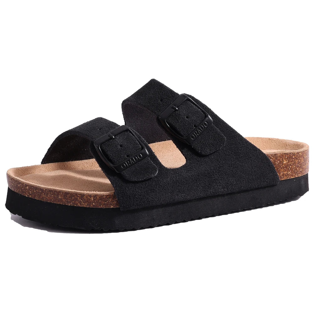 Comwarm Fashion Women's Suede Mules Slippers Men Clogs Cork Insole Sandals With Arch Support Outdoor Beach Slides Home Shoes - SS69