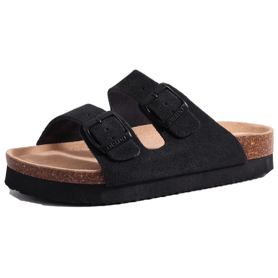 Comwarm Fashion Women's Suede Mules Slippers Men Clogs Cork Insole Sandals With Arch Support Outdoor Beach Slides Home Shoes - SS69