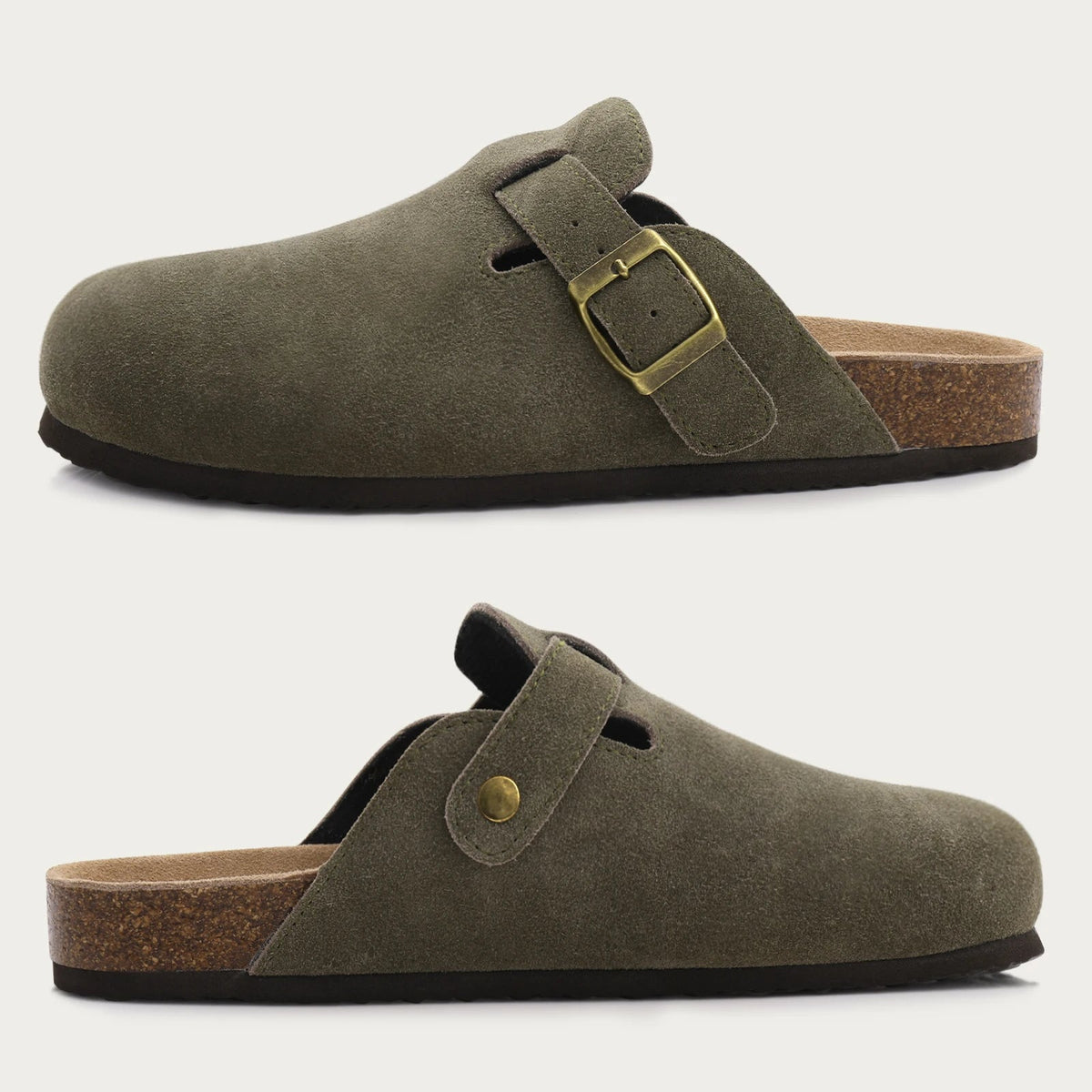Comwarm Fashion Women's Suede Mules Slippers Men Clogs Cork Insole Sandals With Arch Support Outdoor Beach Slides Home Shoes - SS69