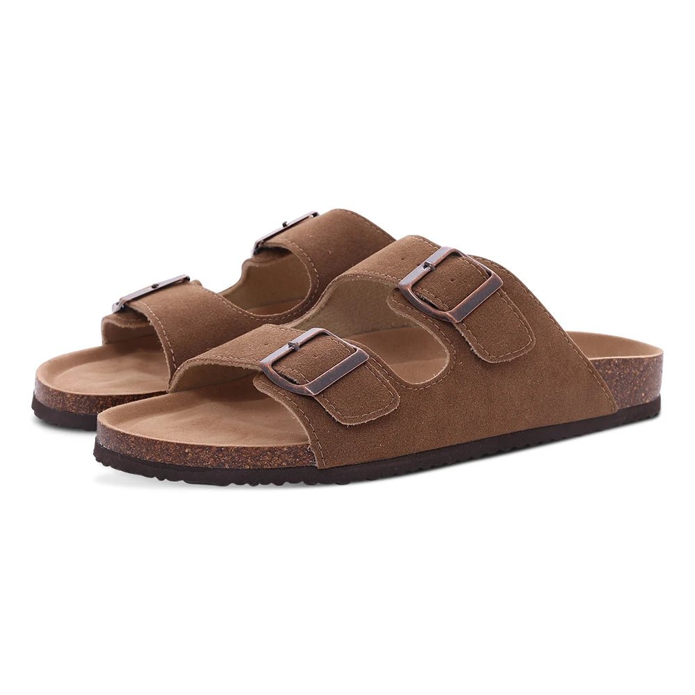Comwarm Fashion Women's Suede Mules Slippers Men Clogs Cork Insole Sandals With Arch Support Outdoor Beach Slides Home Shoes - SS69