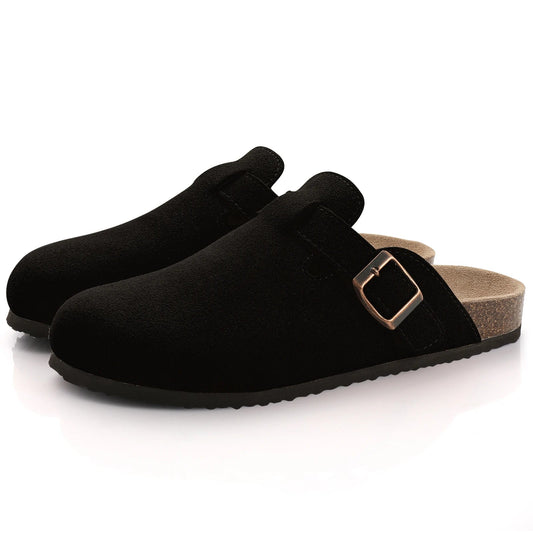 Comwarm Fashion Women's Suede Mules Slippers Men Clogs Cork Insole Sandals With Arch Support Outdoor Beach Slides Home Shoes - SS69