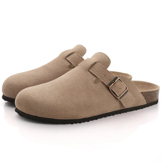 Comwarm Fashion Women's Suede Mules Slippers Men Clogs Cork Insole Sandals With Arch Support Outdoor Beach Slides Home Shoes - SS69