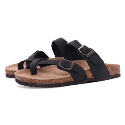 Comwarm Fashion Women's Suede Mules Slippers Men Clogs Cork Insole Sandals With Arch Support Outdoor Beach Slides Home Shoes - SS69