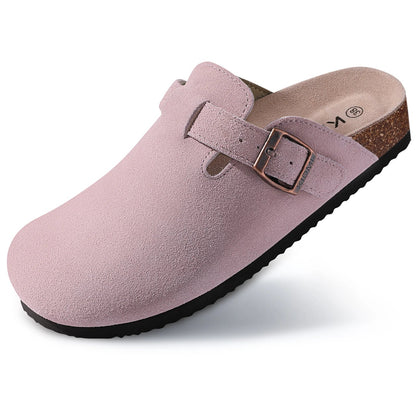 Comwarm Fashion Women's Suede Mules Slippers Men Clogs Cork Insole Sandals With Arch Support Outdoor Beach Slides Home Shoes - SS69