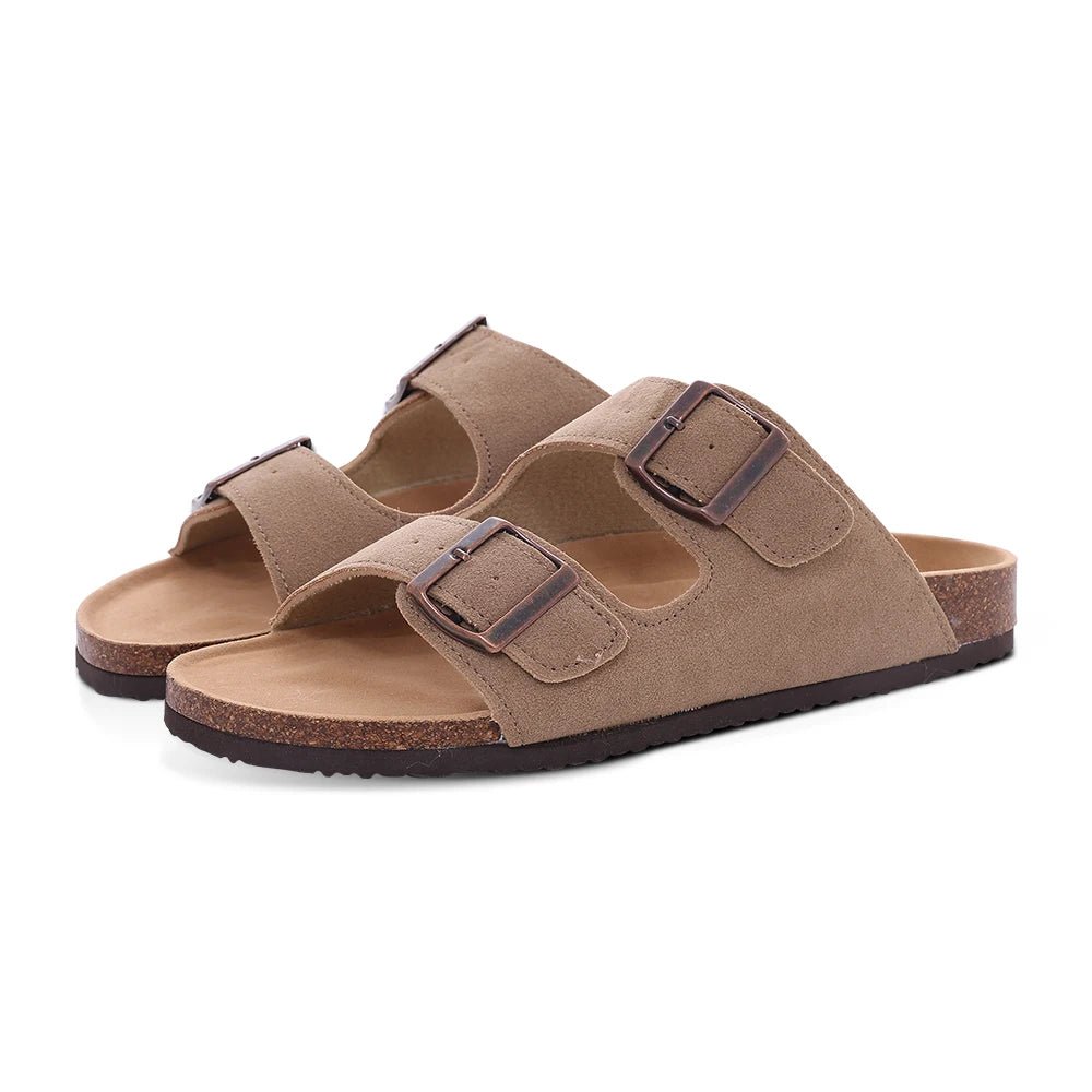 Comwarm Fashion Women's Suede Mules Slippers Men Clogs Cork Insole Sandals With Arch Support Outdoor Beach Slides Home Shoes - SS69
