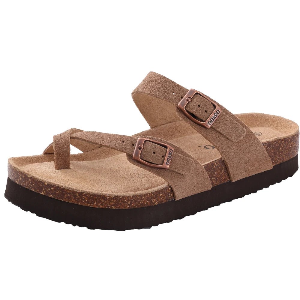 Comwarm Fashion Women's Suede Mules Slippers Men Clogs Cork Insole Sandals With Arch Support Outdoor Beach Slides Home Shoes - SS69