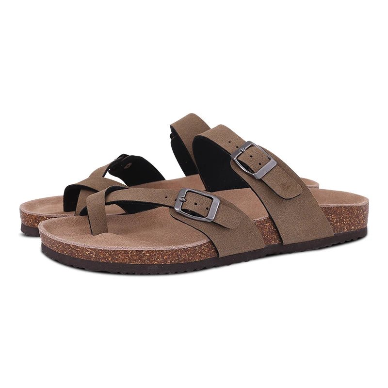 Comwarm Fashion Women's Suede Mules Slippers Men Clogs Cork Insole Sandals With Arch Support Outdoor Beach Slides Home Shoes - SS69