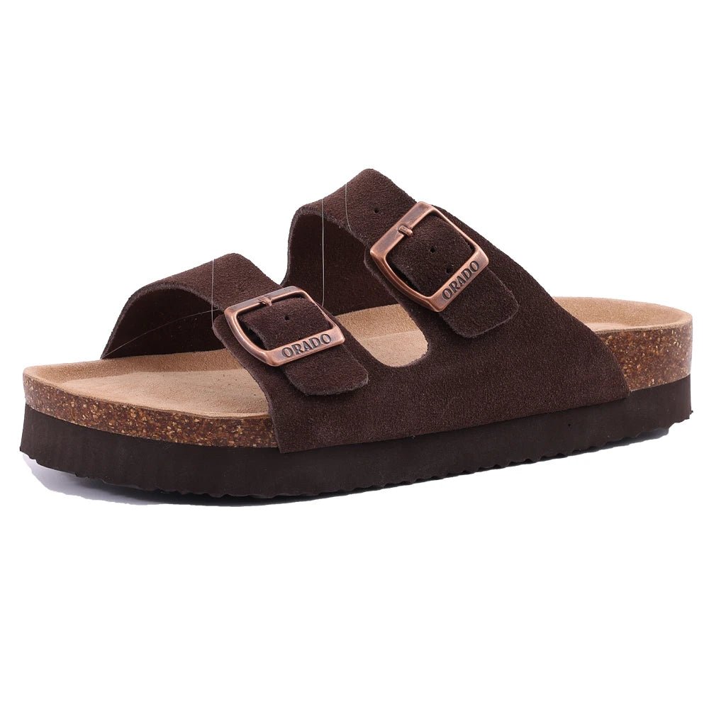 Comwarm Fashion Women's Suede Mules Slippers Men Clogs Cork Insole Sandals With Arch Support Outdoor Beach Slides Home Shoes - SS69