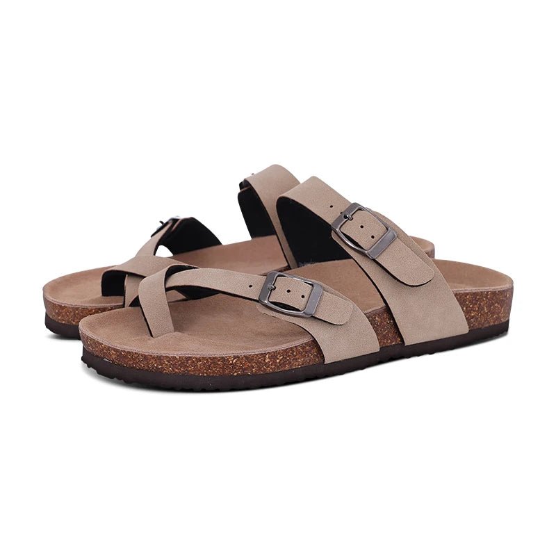 Comwarm Fashion Women's Suede Mules Slippers Men Clogs Cork Insole Sandals With Arch Support Outdoor Beach Slides Home Shoes - SS69