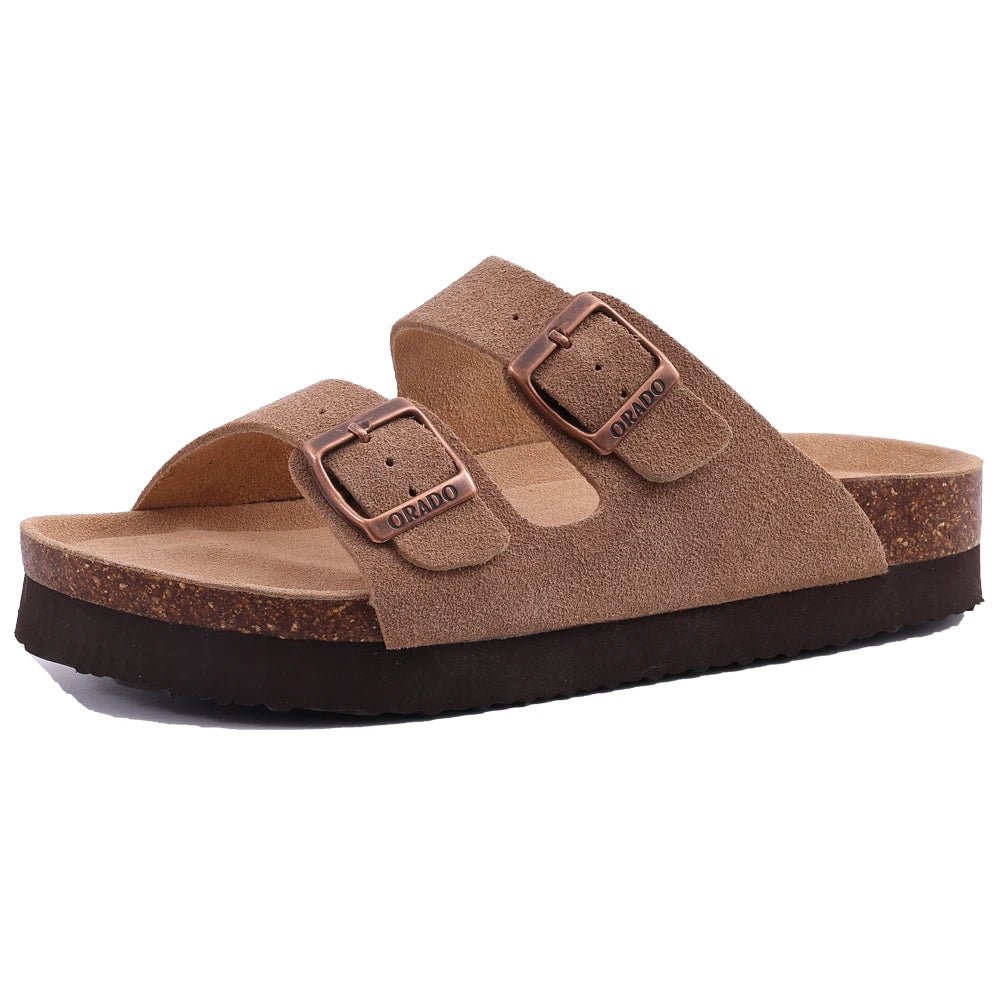 Comwarm Fashion Women's Suede Mules Slippers Men Clogs Cork Insole Sandals With Arch Support Outdoor Beach Slides Home Shoes - SS69
