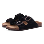Comwarm Fashion Women's Suede Mules Slippers Men Clogs Cork Insole Sandals With Arch Support Outdoor Beach Slides Home Shoes - SS69