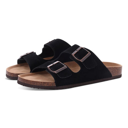 Comwarm Fashion Women's Suede Mules Slippers Men Clogs Cork Insole Sandals With Arch Support Outdoor Beach Slides Home Shoes - SS69